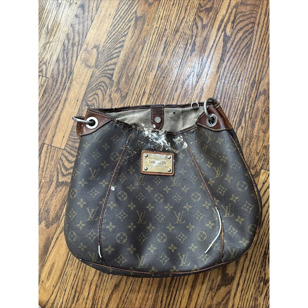Authentic Louis Vuitton Monogram Galliera Large Brown Shoulder Bag Badly Damaged